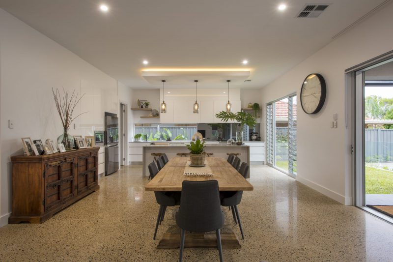 Custom built bespoke home in Kensington Adelaide. Interior dining area.